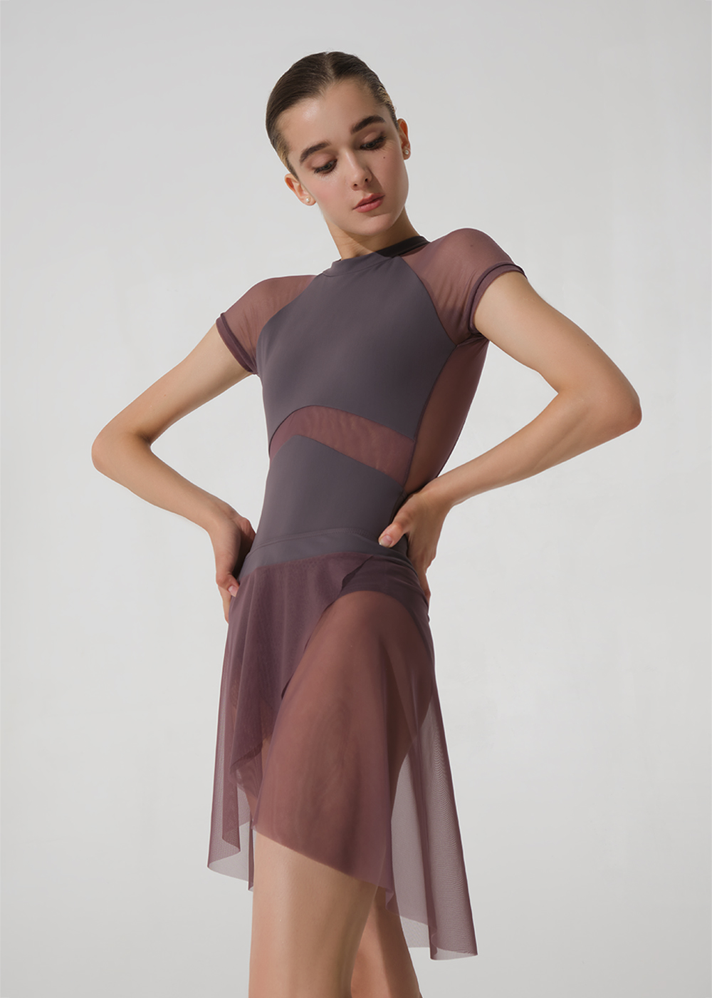 専用Mika mesh skirt Nougat NORA, High-Lo mesh pull on faux wrap skirt (DA2080N) | Nikolay