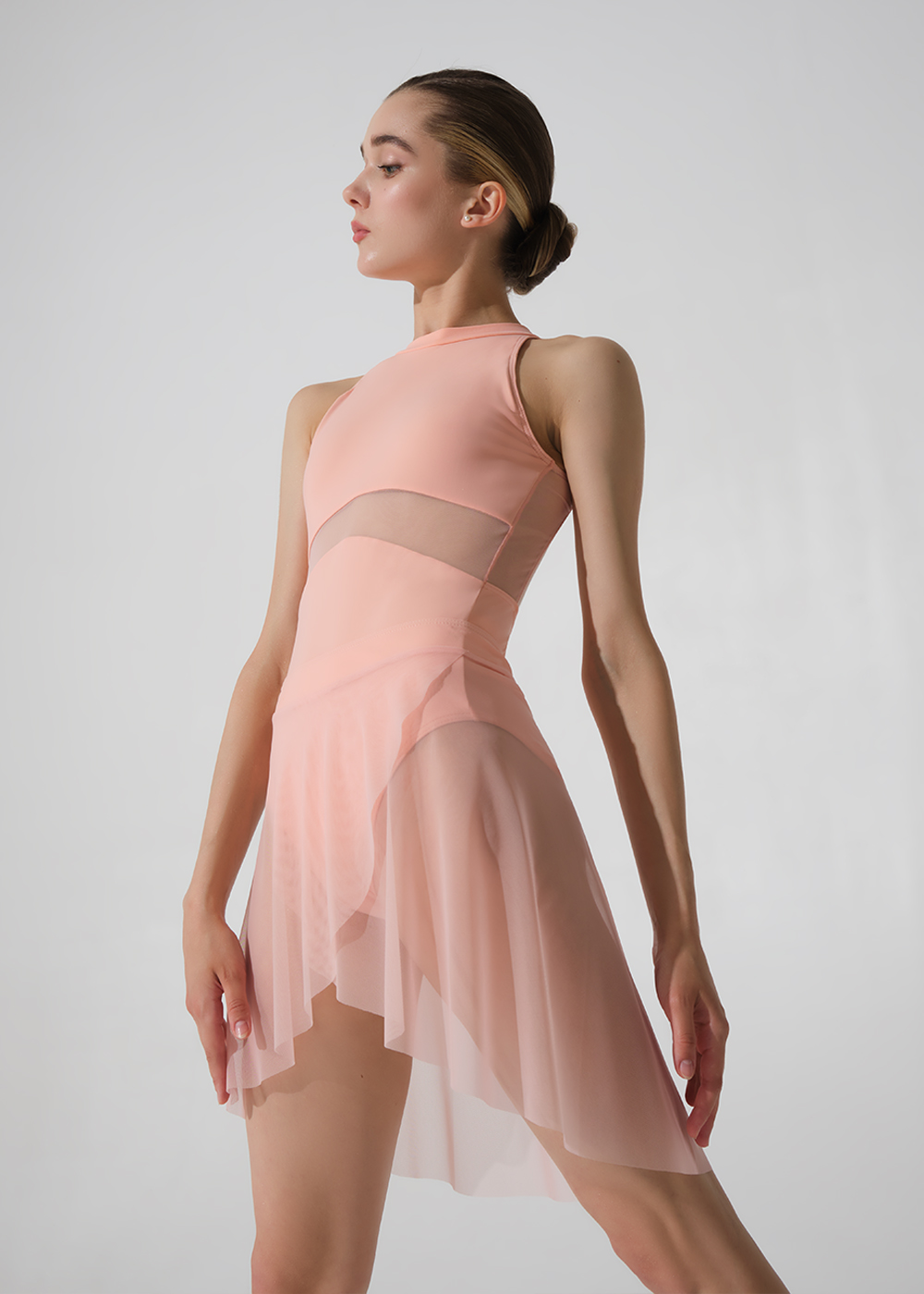 専用Mika mesh skirt Nougat NORA, High-Lo mesh pull on faux wrap skirt (DA2080N) | Nikolay